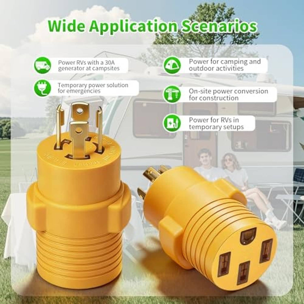 Yellow generator adapter connectors with twist-lock male plug and RV socket