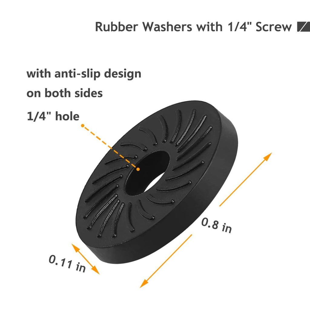 Black rubber anti-slip washer with 1/4 in center hole and textured surface