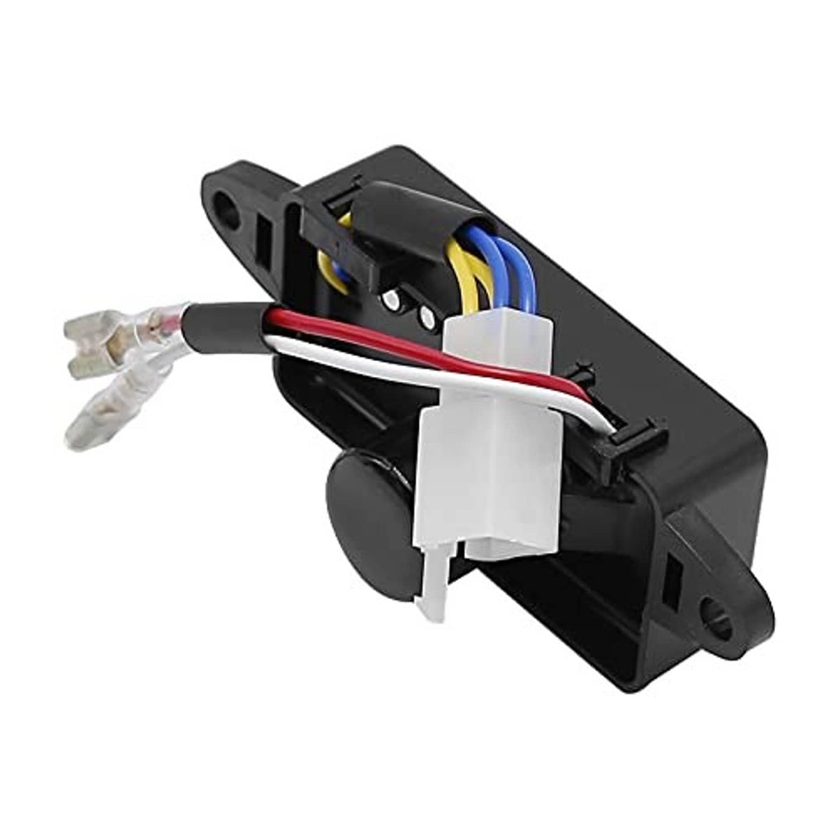 Voltage regulator module with internal circuit board, colored wires, and white connector