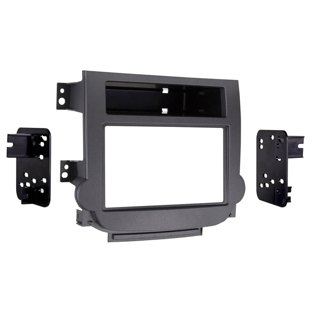 Black Double DIN dash kit bezel frame with mounting brackets and rectangular opening