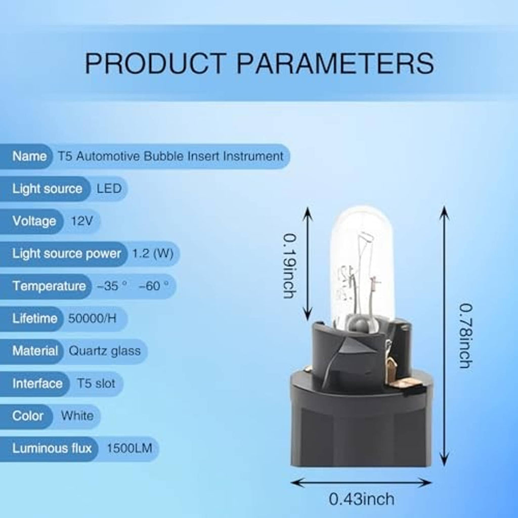 T5 automotive instrument bulb with clear glass lamp and black plastic socket holder