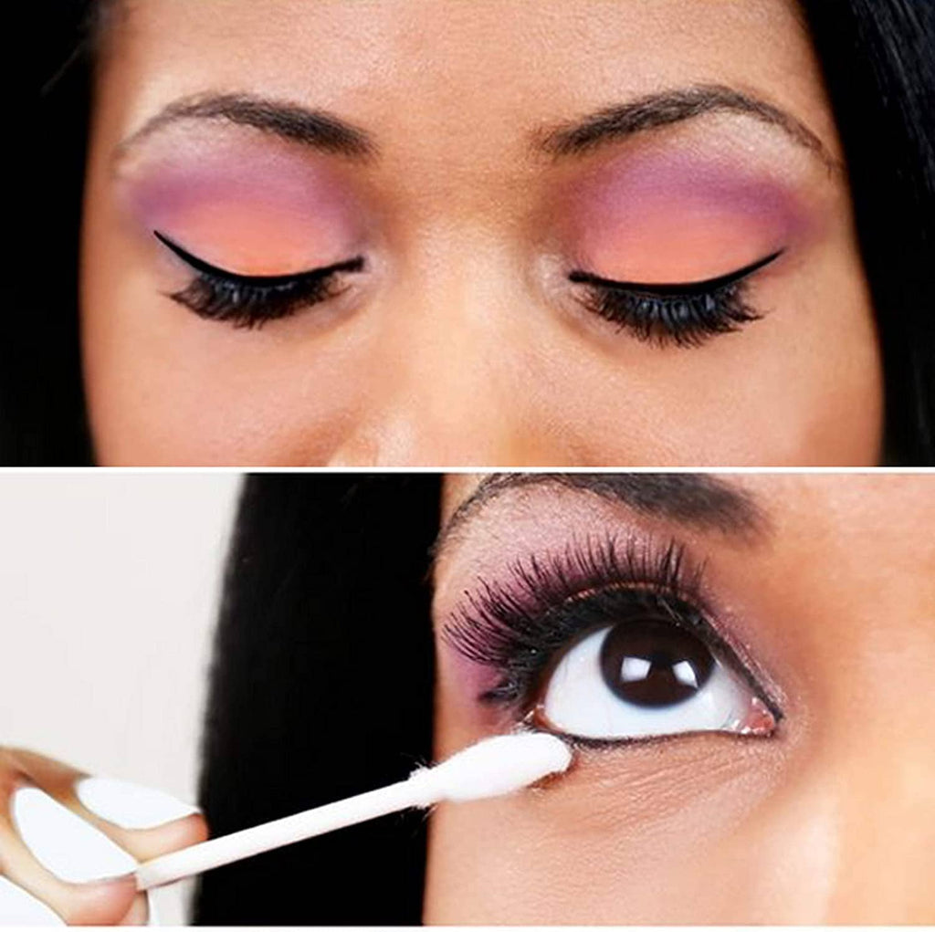 Makeup close-up of eye with cotton swab blending color along the lash line