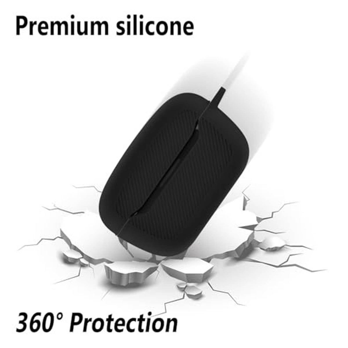 Black silicone earbuds case cover with textured grip for 360 protection