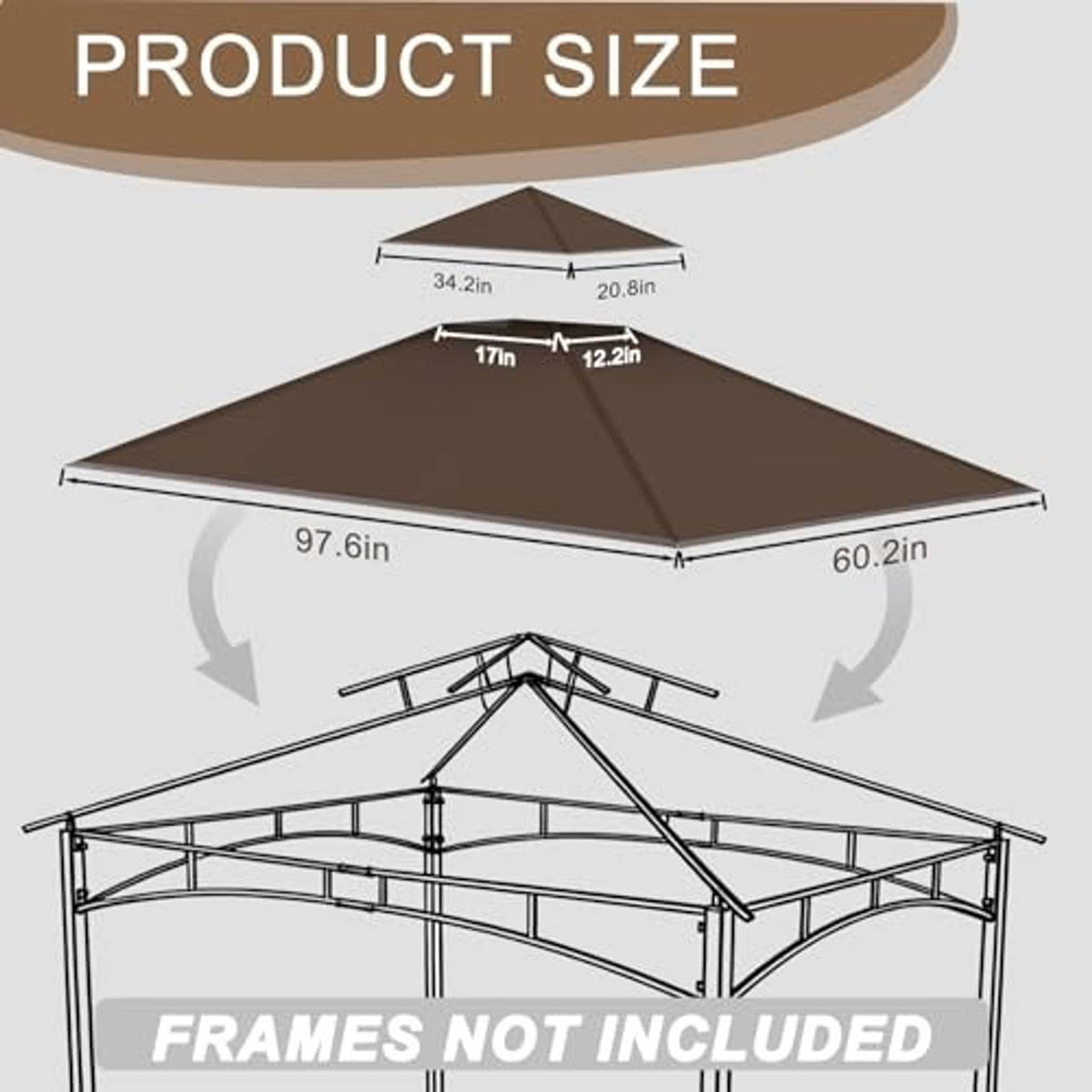 Brown canopy roof replacement showing overall dimensions layout and corner frame lines