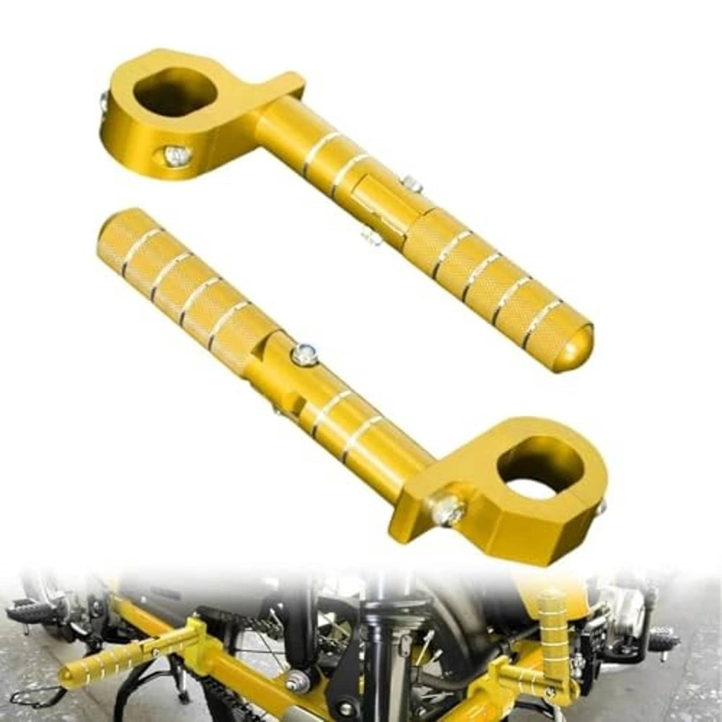 Gold folding rear foot pegs set with mesh grip pads and two clamp brackets