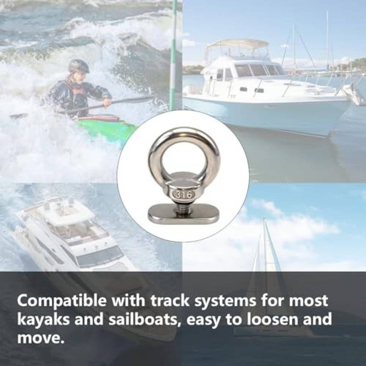 316 stainless steel tie-down eyelet inset with loop and flat mounting base