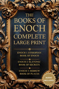 Large print book with gold-and-blue cover, 'The Books of Enoch Complete'