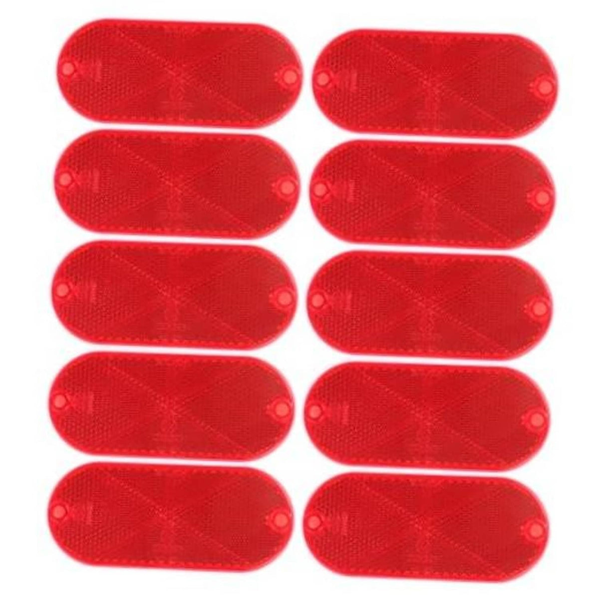Set of 10 red oval road reflectors with textured surface and two mounting holes