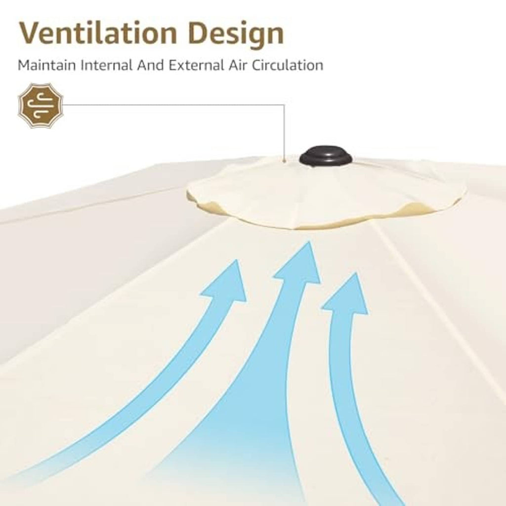 Ventilation design on patio umbrella canopy underside with airflow circulation