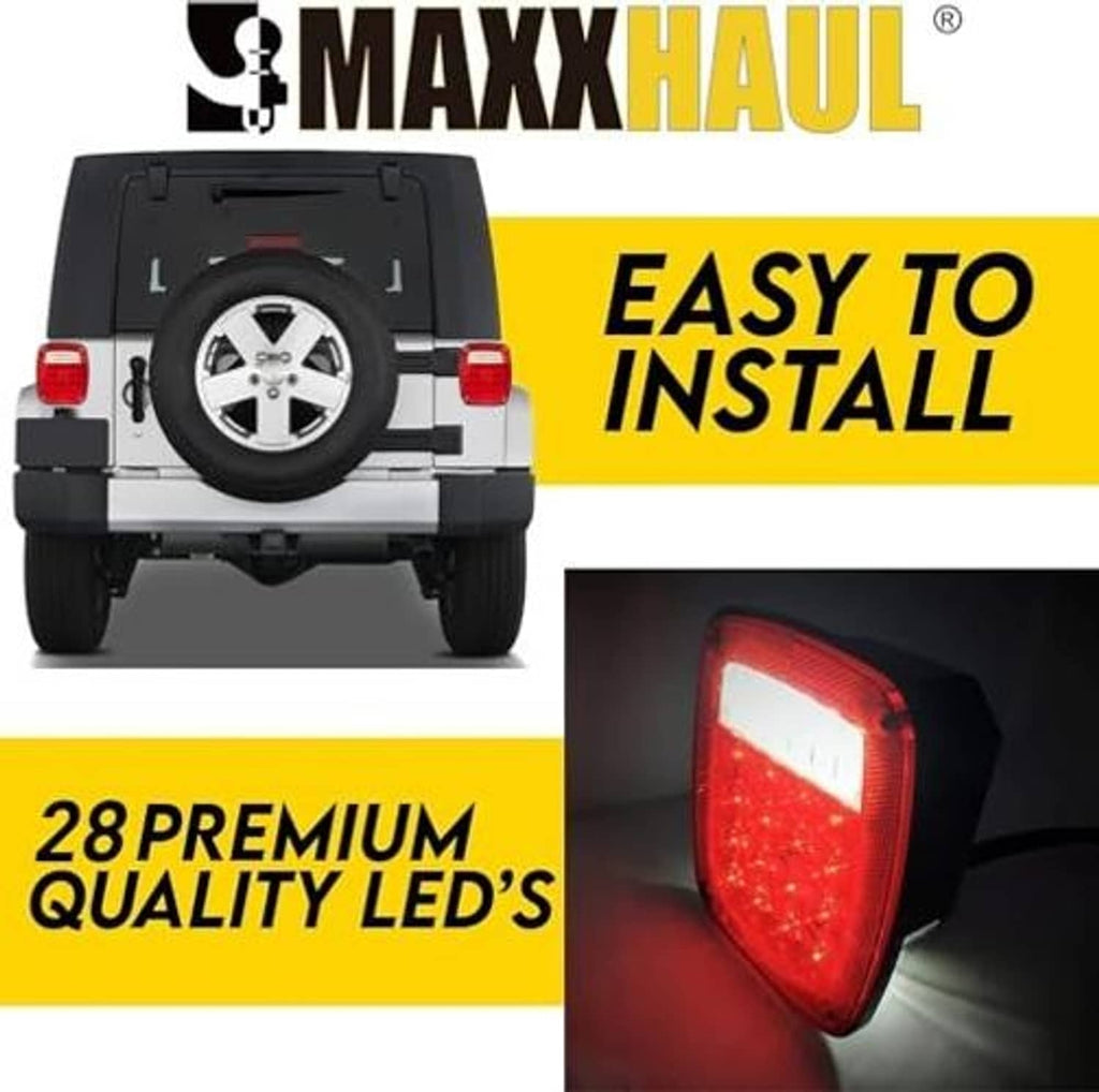 Square red 12V LED tail light shown on Easy Install package, clear top lens
