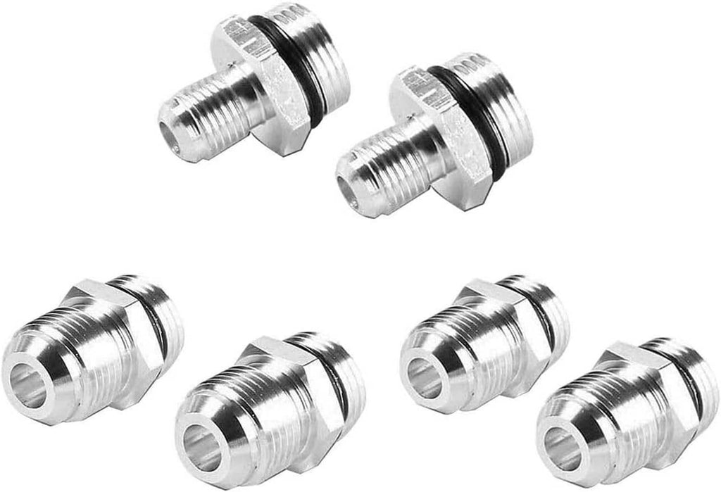 Set of silver AN male-to-male adapter fittings with hex wrench flats