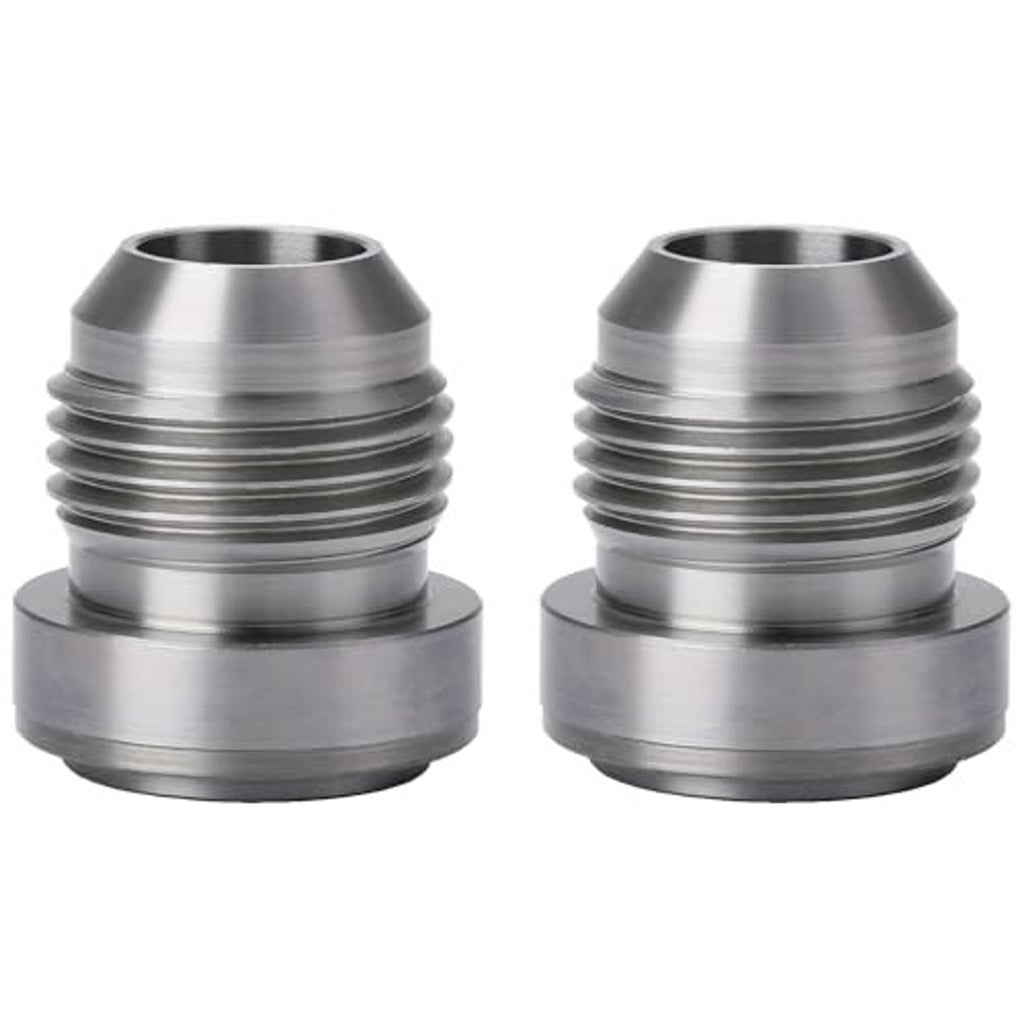 Steel 10AN male weld-on bung fitting adapter set, front view of threaded coupler, 2 pcs