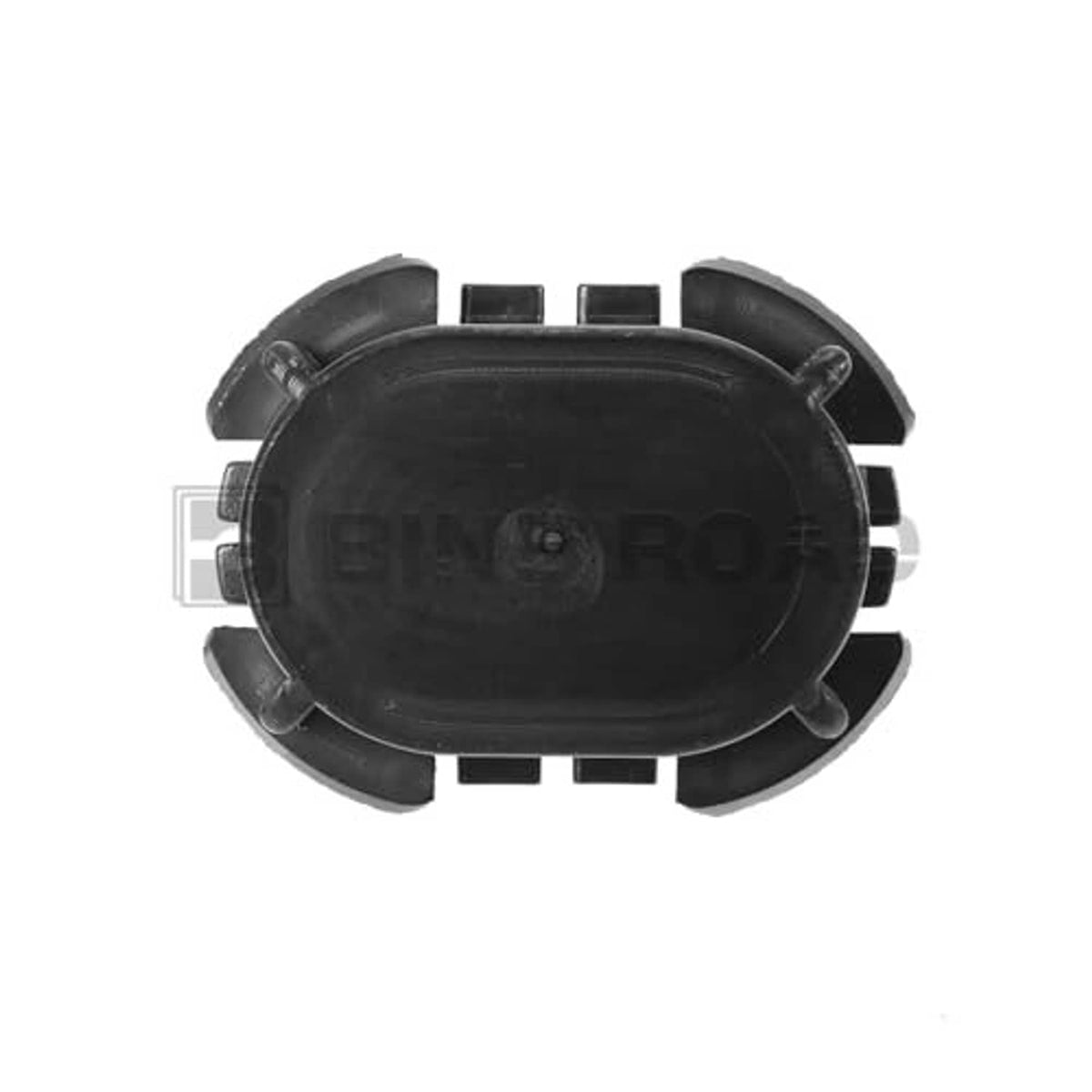 Black oval radiator mount bracket housing with four mounting tabs