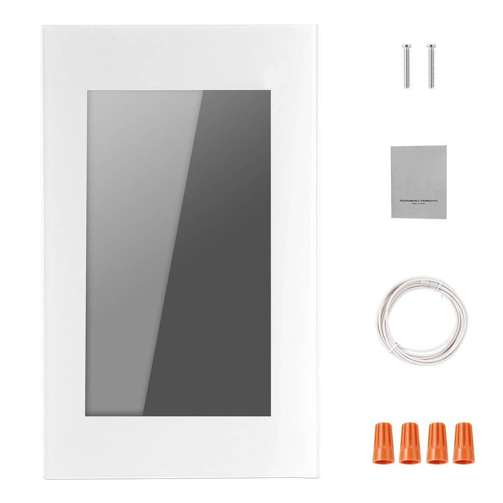 Wall programmable thermostat with dark LCD touchscreen for underfloor heating pump control