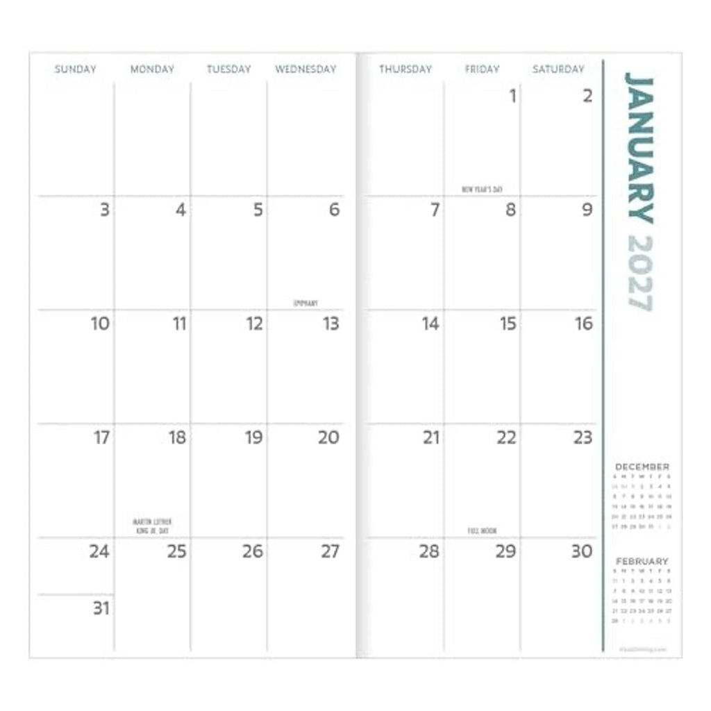 Calendar grid page with vertical January 2027 label and weekday columns