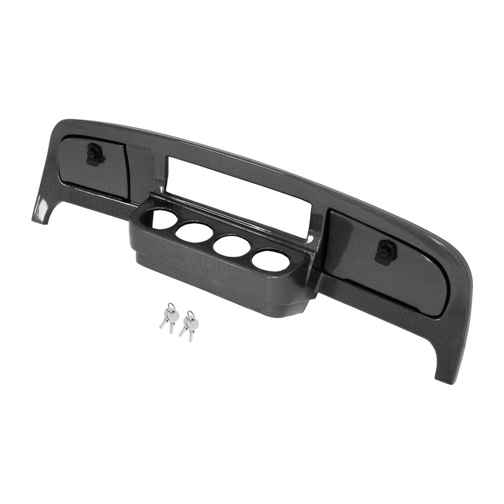 Black dashboard dash cover with textured finish and four gauge cutouts