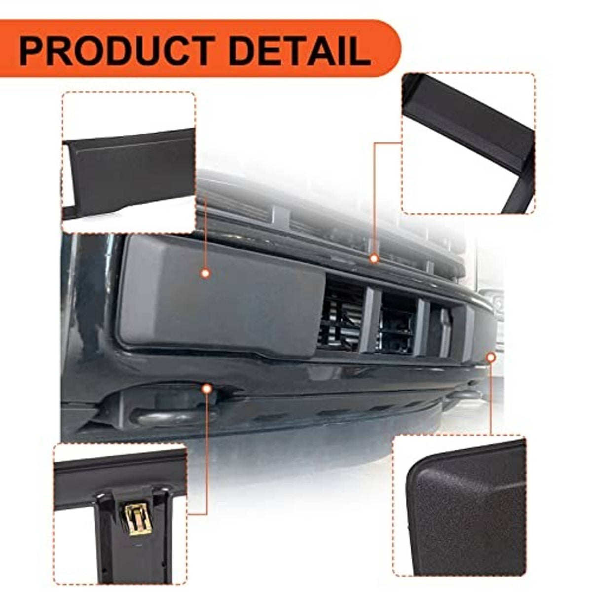 Lower grille product detail showing black textured insert and side mounting tabs