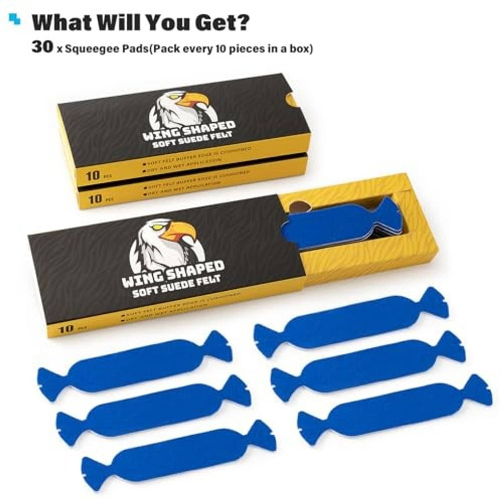 Blue wing-shaped felt squeegee buffer pads with 30PCS boxed set and loose pieces