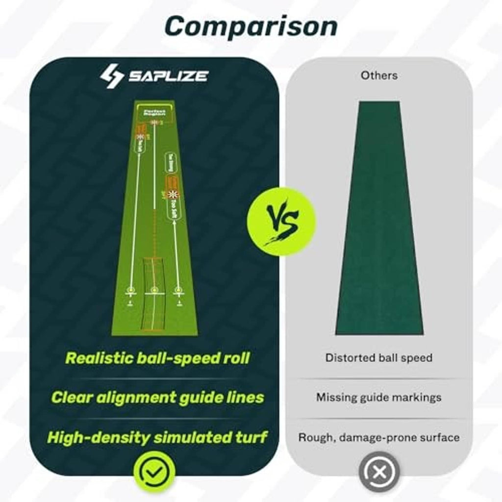Green putting mat panel with guide lines for realistic ball-speed roll training