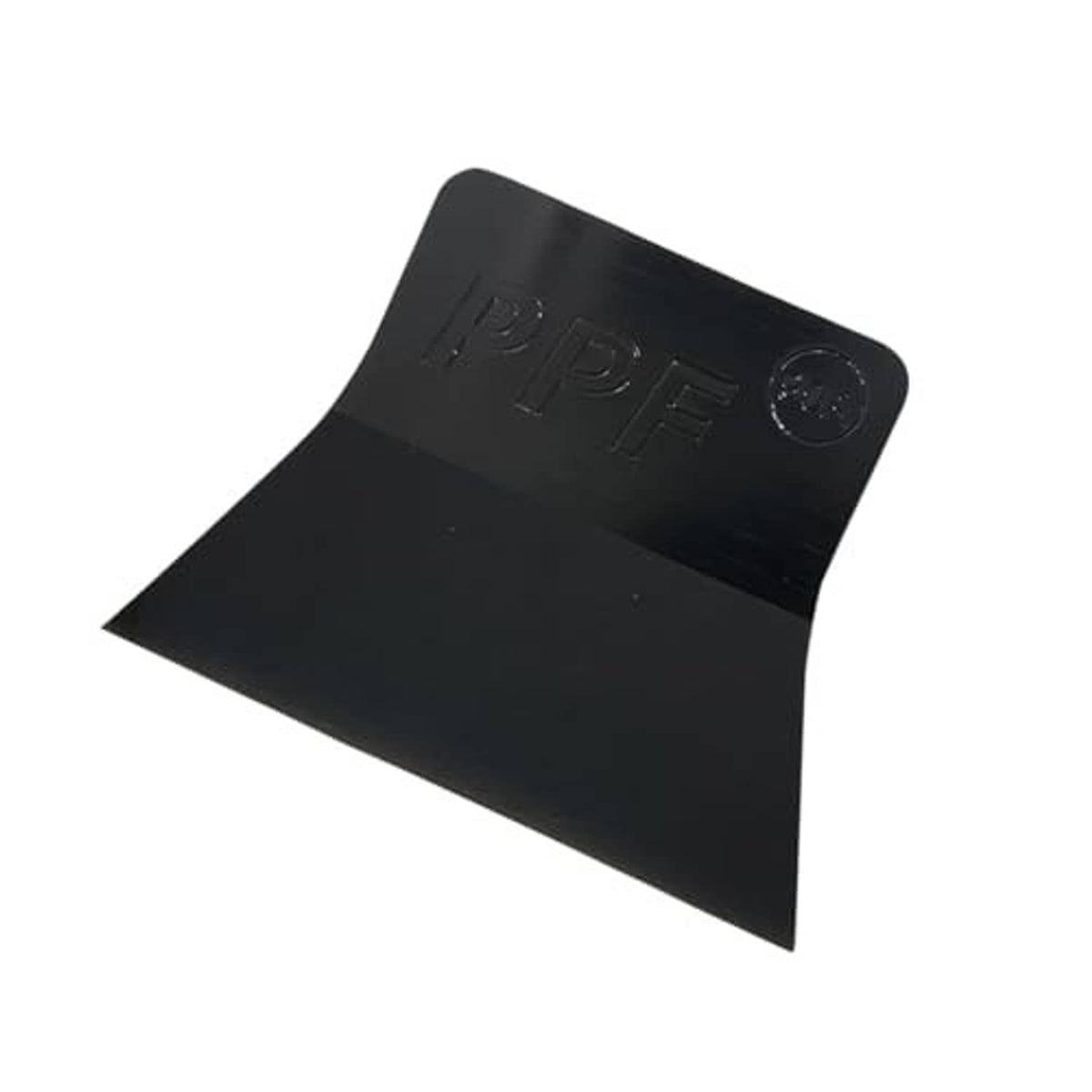 Black PPF window tint squeegee with curved edge and embossed grip area