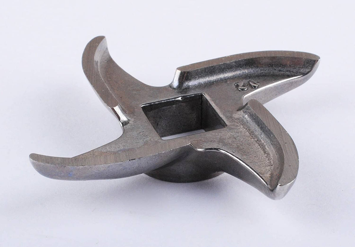 Meat grinder blade (#12) stainless steel cutter with square center notch and curved blades