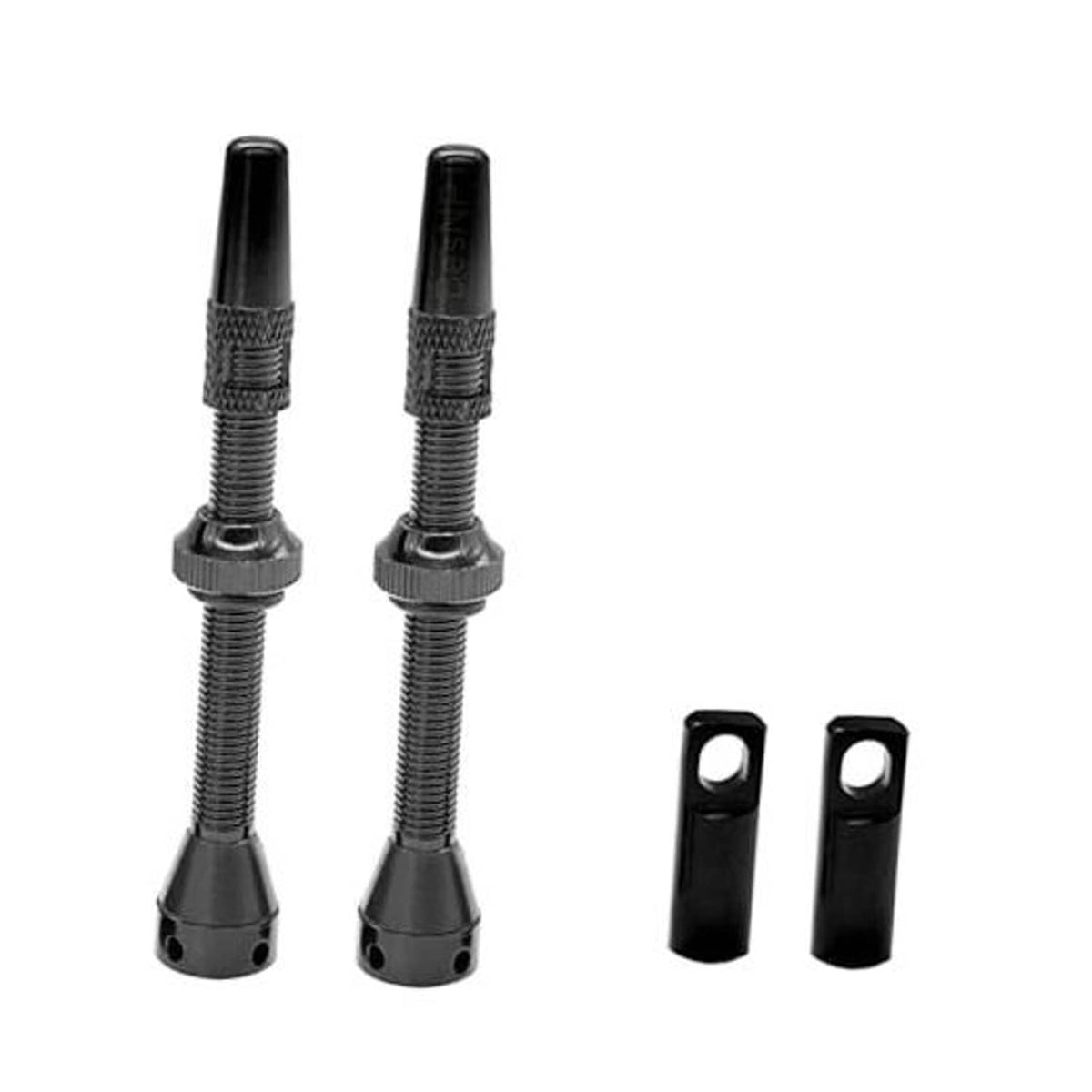 Set of 2 black tubeless valve stems with two caps and a core-removal tool