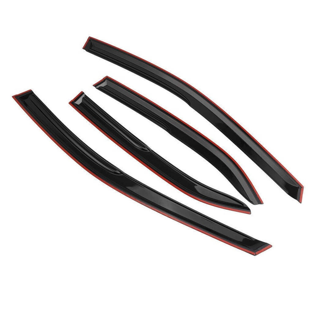 Set of black window rain guards with red accent stripe for car side windows