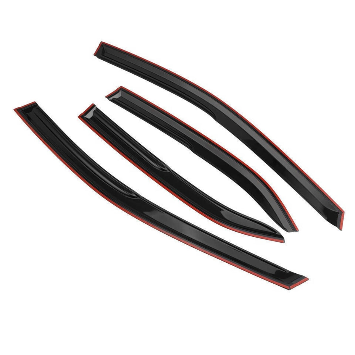 Set of black window rain guards with red accent stripe for car side windows