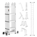 4-step folding ladder in tall extended position, white frame with black stabilizer feet