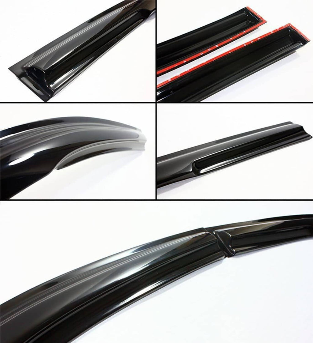 Gloss black window visor rain guards with sleek curved profile