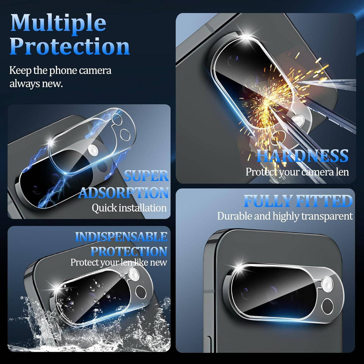 Clear tempered glass camera lens protectors set, fully fitted over rear camera area