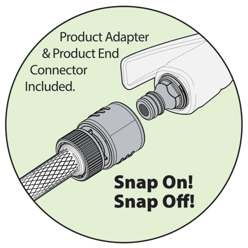 Illustrated product adapter and connector end with snap-fit threading