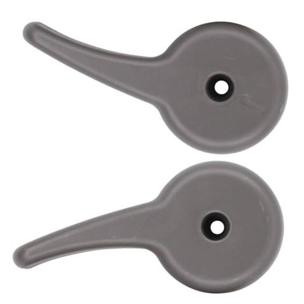 Seat recliner lever handles, dark gray plastic pair with mounting holes