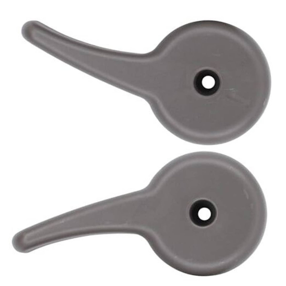 Seat recliner lever handles, dark gray plastic pair with mounting holes