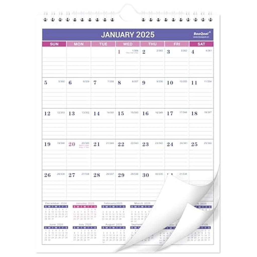 Small 2025 wall calendar, January 2025 grid with purple header