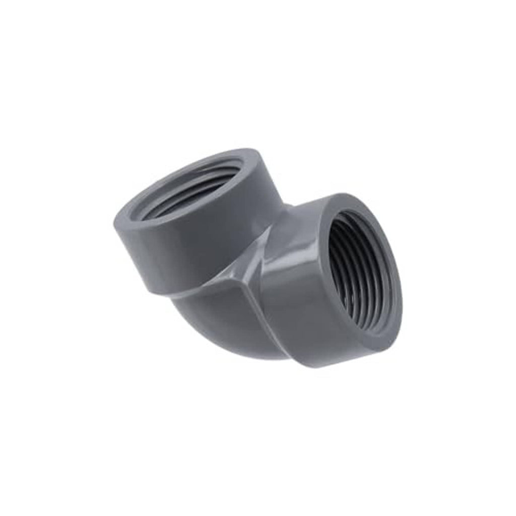 Gray PVC 90-degree elbow fitting with female threaded ends