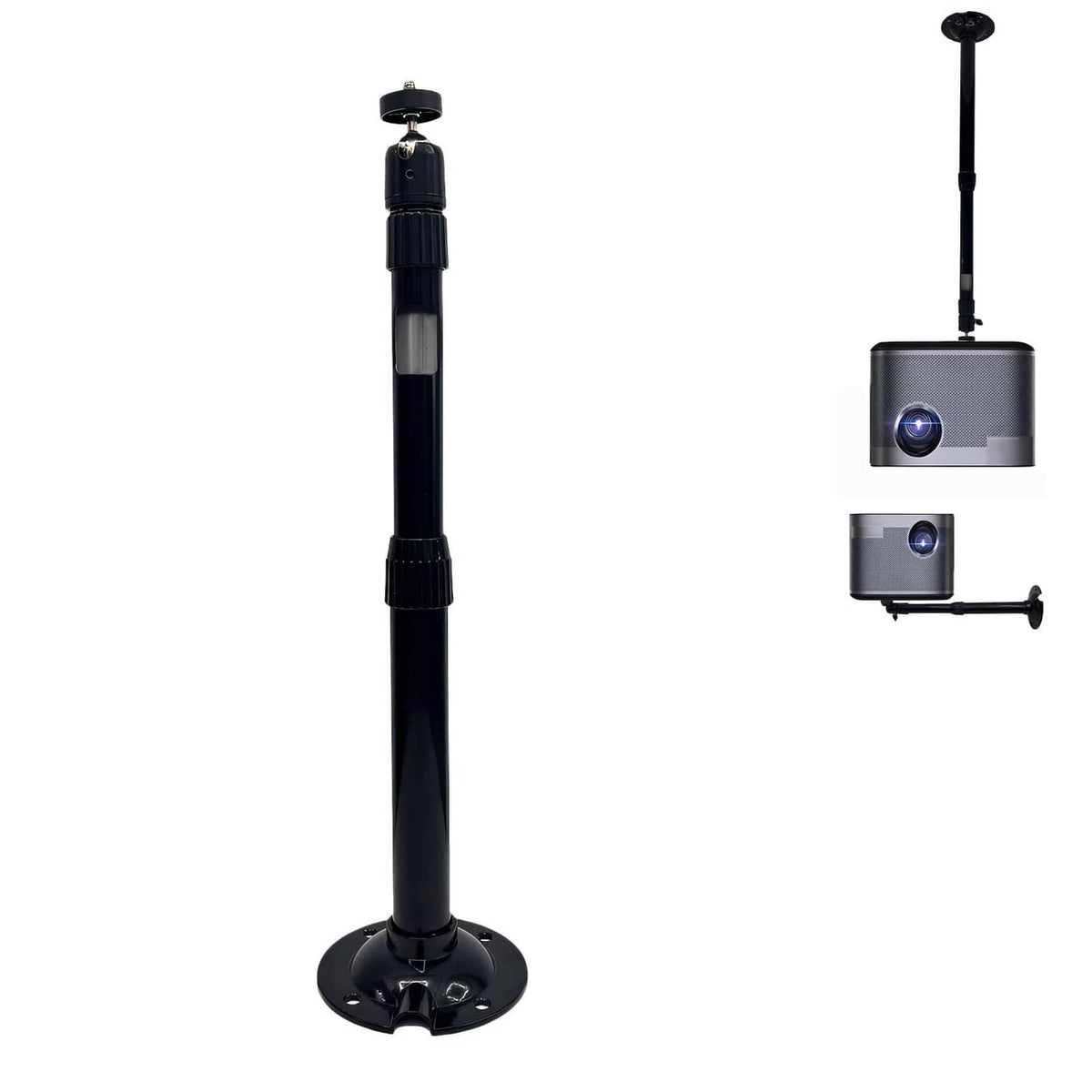 Black extendable ceiling projector mount with round base and adjustable pole