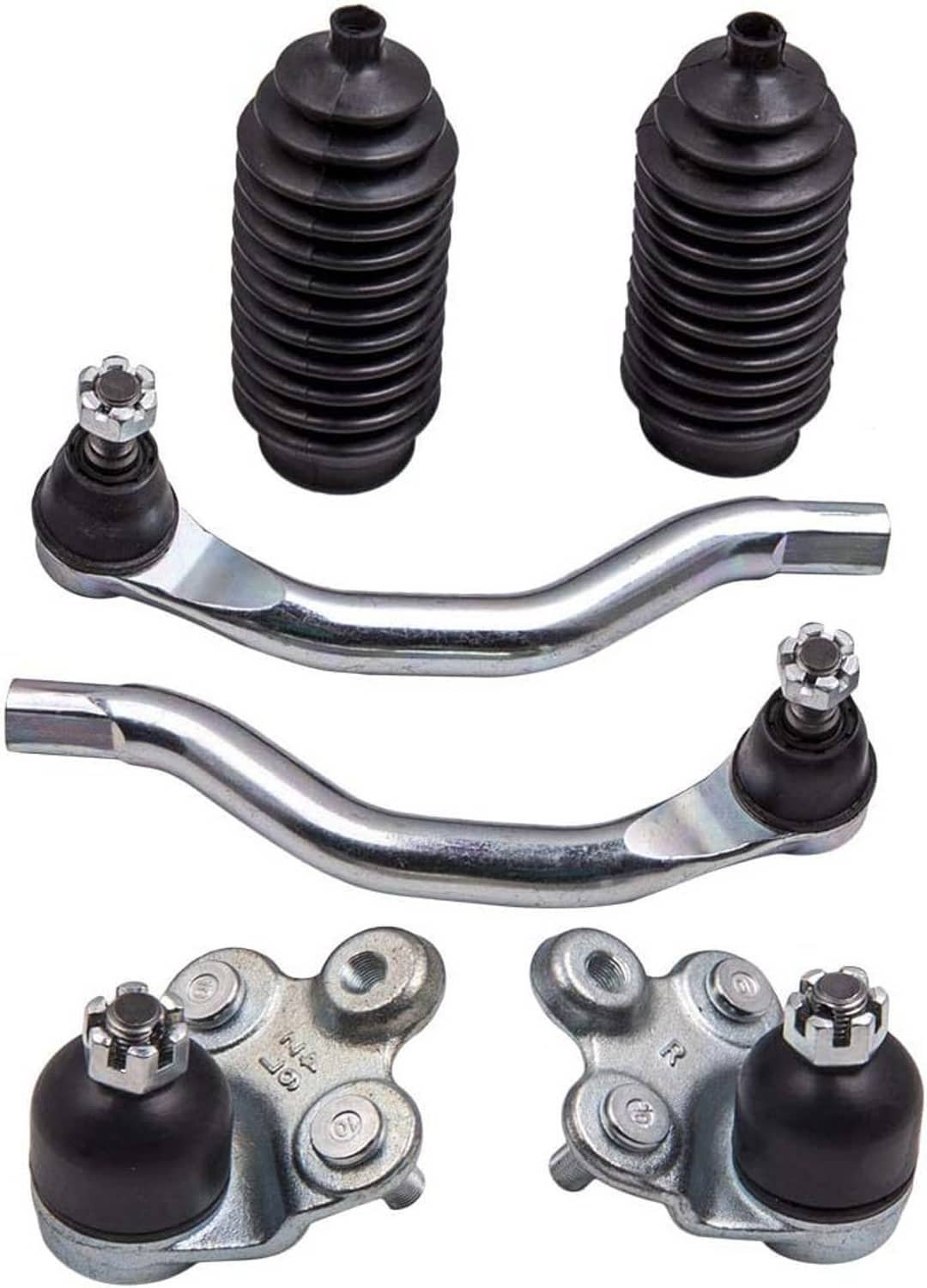 Front lower control arms set with black boots and steel ball-joint links