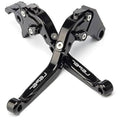 Black motorcycle brake/clutch lever set with folding pivot and rubber end grips