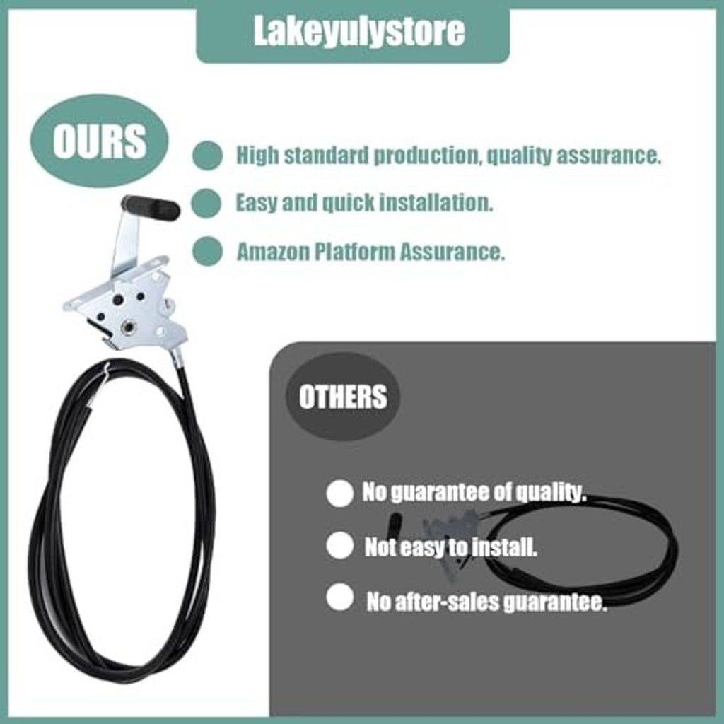Throttle control cable replacement product layout with black cable and metal bracket