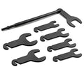 Pneumatic fan clutch wrench set with long handle and interchangeable jaw tools