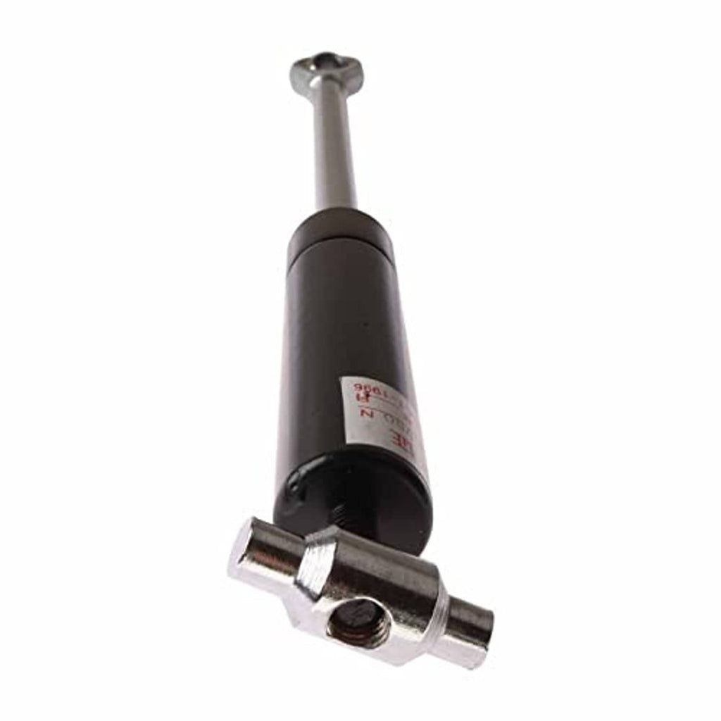 Gas spring strut with black body, silver mounting bracket and threaded connection