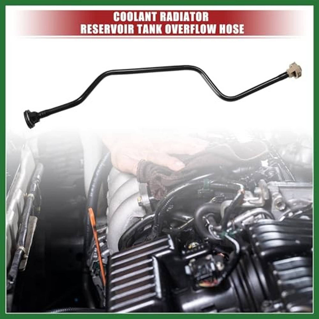 Coolant overflow hose assembly with black tubing and molded sections for coolant flow.