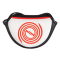 White putter headcover with black trim and red swirl icon, padded mallet club protector