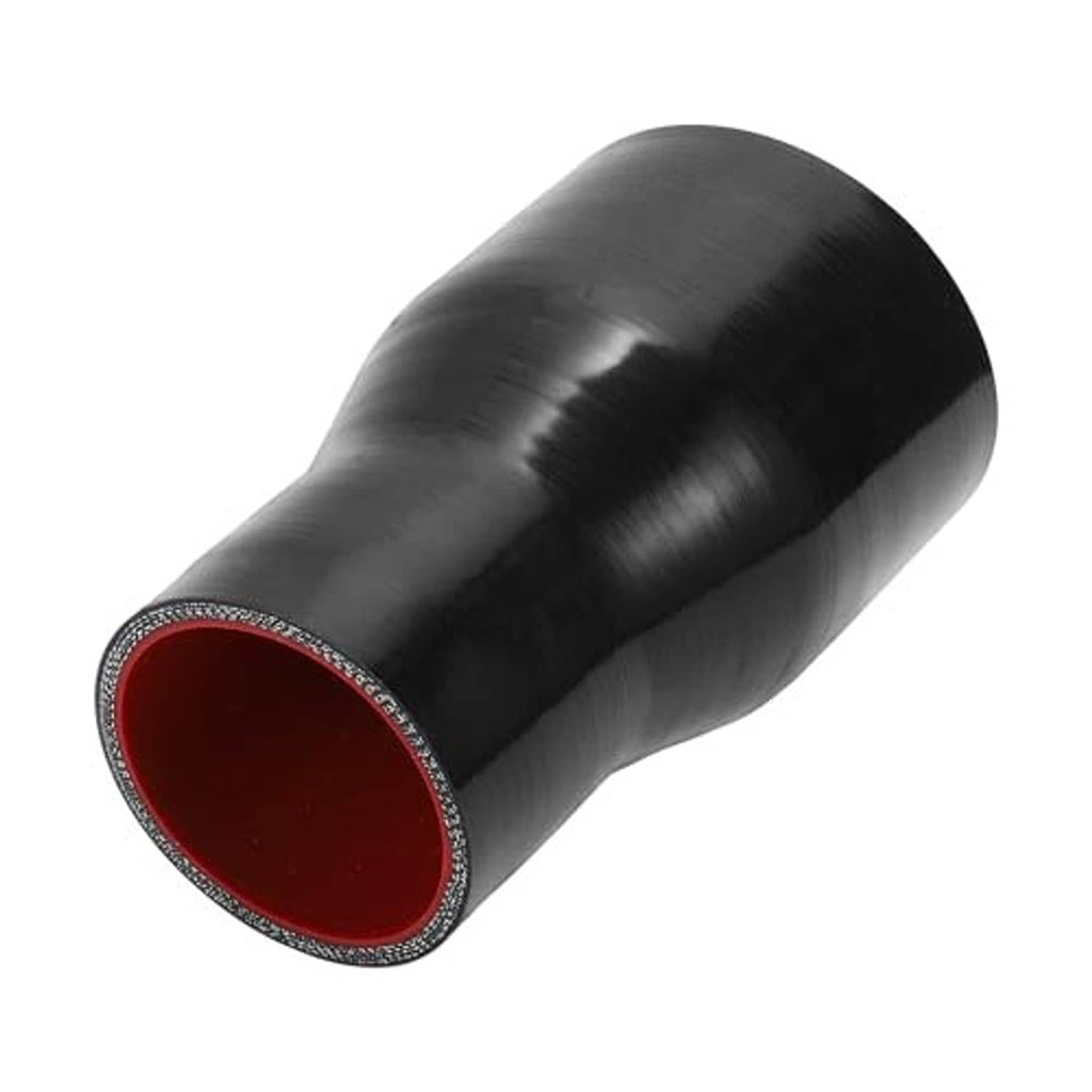 Black silicone hose reducer with red inner opening, smooth tapered fit