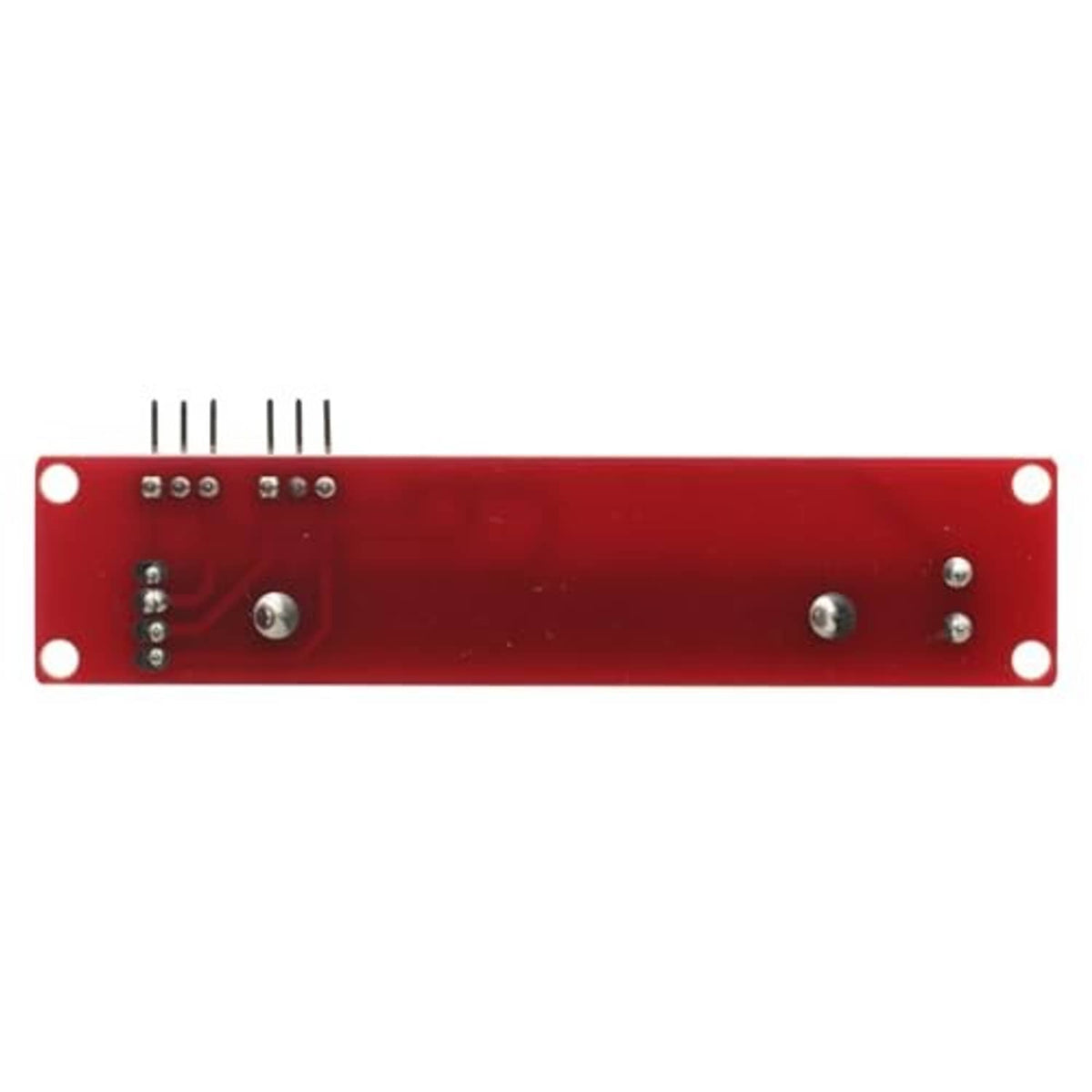 Slide potentiometer module back side: red PCB with two mounting holes and pin solder points