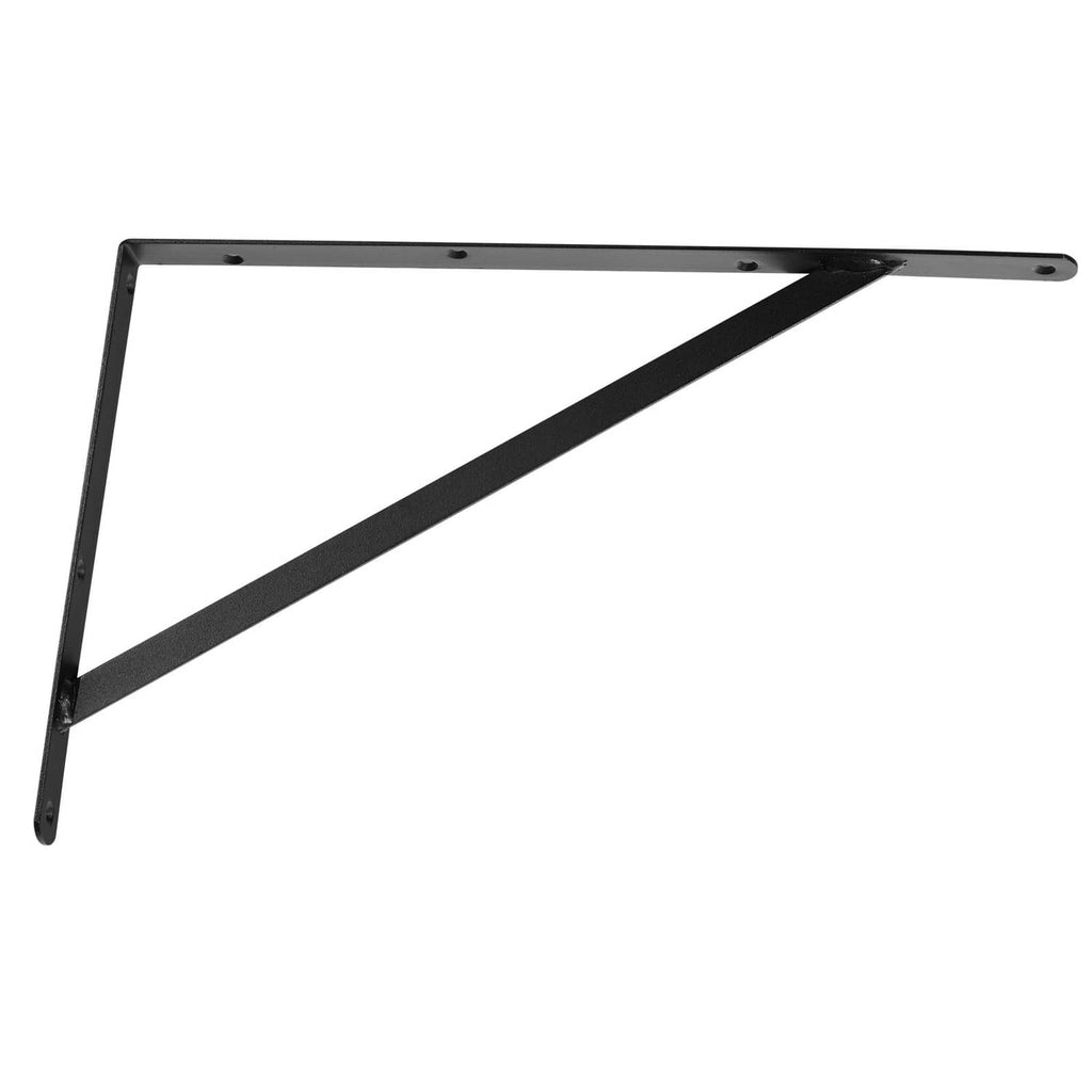 Triangular shelf support bracket with long top bar and side mounting holes, dark metal