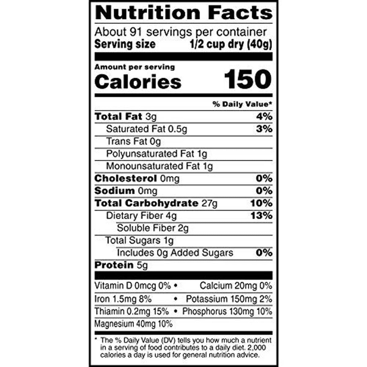 Oat cereal box Nutrition Facts label close-up with calories and nutrients table