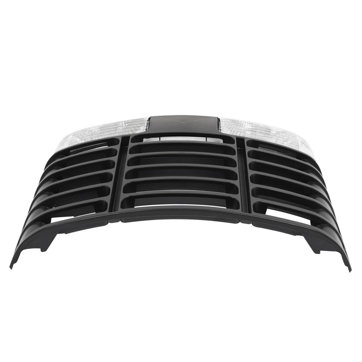 Black ABS upper grille section with slatted vents and clear side light lens