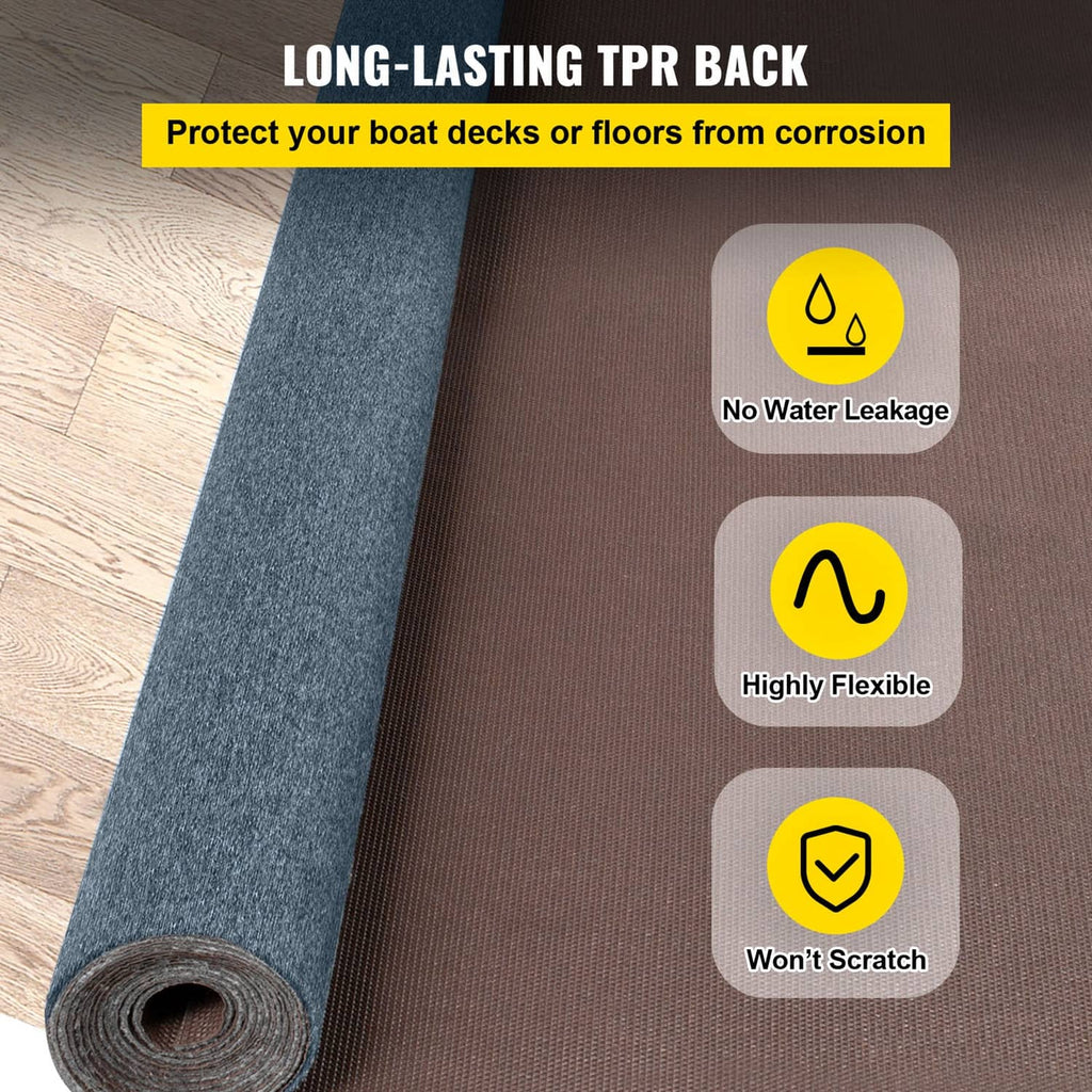 Blue cut-pile boat rug with TPR backing design, shown beside wood flooring.